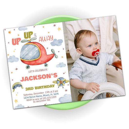 Luftfahrzeug Geburtstagseinladungen Grün mit Foto Einladung