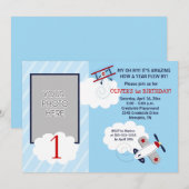 Luftfahrzeug Little Aviator Red/Blue Foto Geburtst Einladung (Vorne/Hinten)