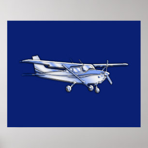 Luftfahrzeuge Chrom Cessna Silhouette Flying on Bl Poster
