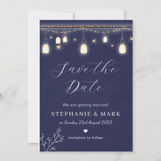 Luftfeuchte Save the Date, blaue Hochzeit der Mari Einladung (Vorderseite)