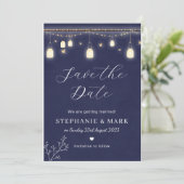 Luftfeuchte Save the Date, blaue Hochzeit der Mari Einladung (Stehend Vorderseite)