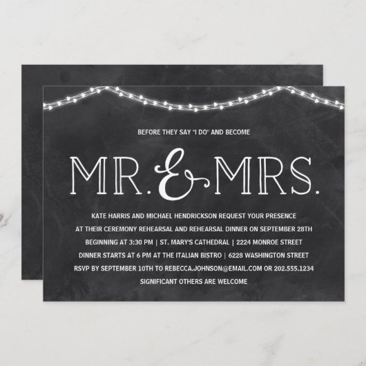 Luftfeuchtigkeit| Rustikales Chalkboard Probe Dinn Einladung (Vorne/Hinten)