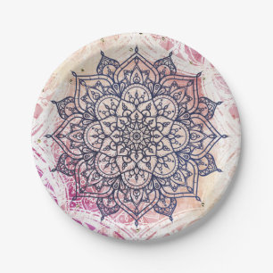 Lufthiges Mandala Glückliches Rosa Lila Gelb Blau  Pappteller