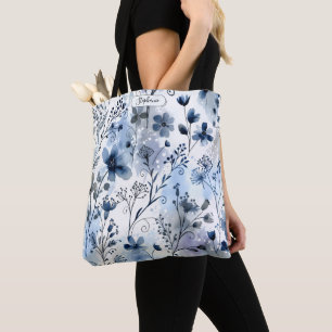 Luftige Aquarellblaue Florale Tägliche Personalisi Tasche