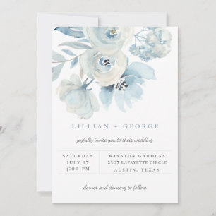 Luftige blaue Blumenstrauß-Hochzeitseinladung Ankündigung
