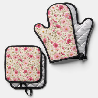 Luftige Cosmos-Blütenstiele Ofenhandschuh & Topflappen-Set