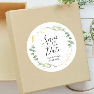 Luftige Grüntöne Personalisierte Hochzeit Save The Runder Aufkleber