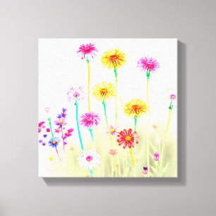 Luftige helle Neon-Löwenzahn&Gänseblümchen Minimal Leinwanddruck