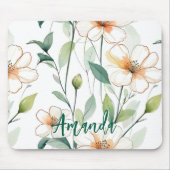 Luftige weiße Blumen Grünmuster Blüte floral Mousepad (Vorne)