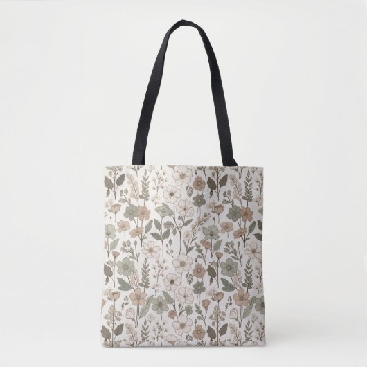 Luftige Wildblumen in Creme & Salbei Tasche (Vorderseite)