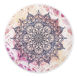 Luftiges Mandala Glückliches Rosa Lila Gelb Blau & Keramikknauf
