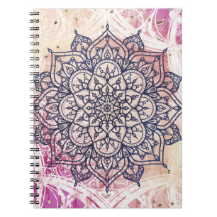 Luftiges Mandala Glückliches Rosa Lila Gelb Blau & Notizblock