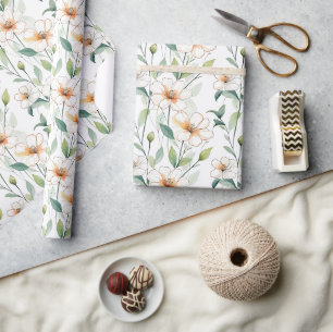 Luftiges Weißblumen-Muster Frühlingsflorales Wiese Geschenkpapier