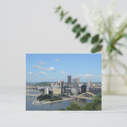 Luftinnenstadt Pittsburgh Skyline Postkarte (Stehend Vorderseite)