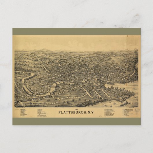 Luftkarte von Plattsburgh New York (1899) Postkarte (Vorderseite)