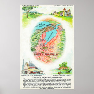 Luftkarte von Santa Clara County mit Standorten Poster