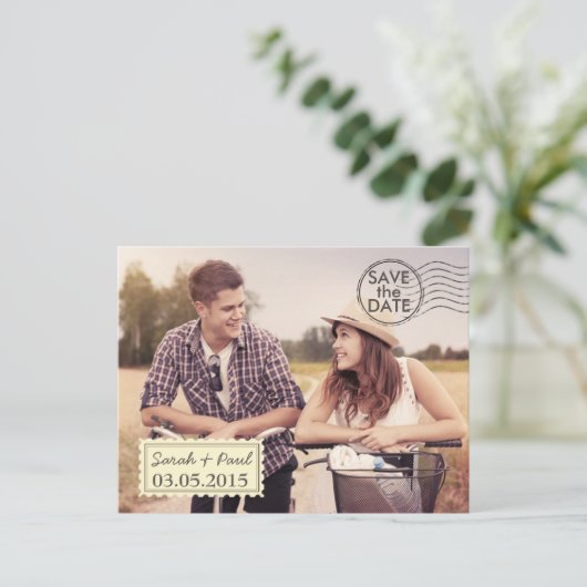 Luftpost Foto Save the Date Postkarte (Stehend Vorderseite)