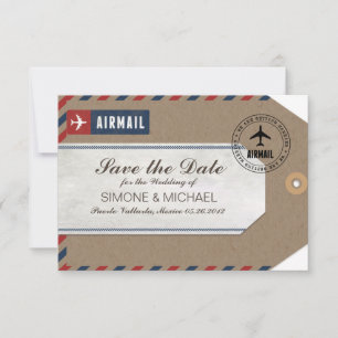 Luftpost-Gepäckanhänger Hochzeit Termin speichern  Save The Date