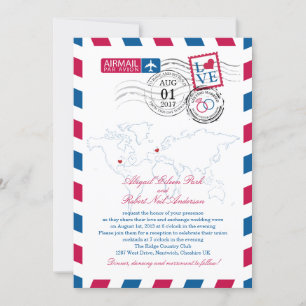 Luftpost-Herz Wedding Großbritannien und Missouri Einladung