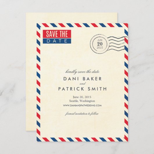 Luftpost Hochzeit Datum speichern Save The Date (Vorne/Hinten)