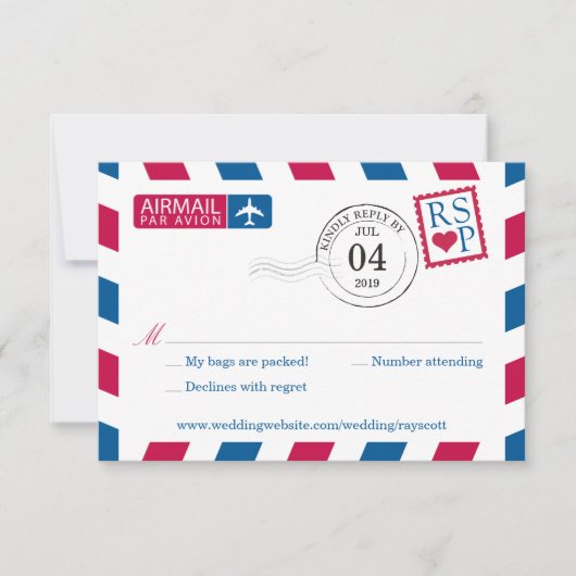 Luftpost | Hochzeit RSVP Karte (Vorderseite)