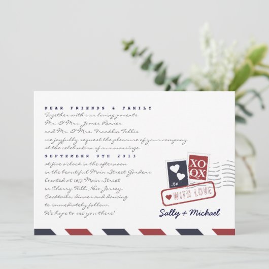 Luftpost Liebe Personalisierter Hinweis Einladung (Stehend Vorderseite)