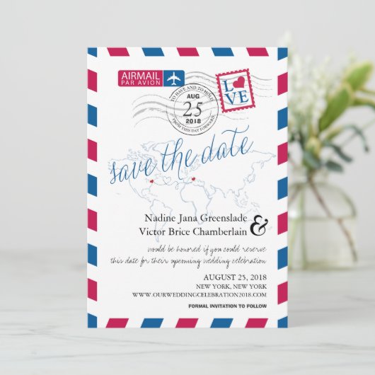 Luftpost New York und Italien Save the Date (Stehend Vorderseite)