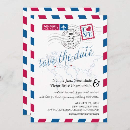 Luftpost New York und Italien Save the Date (Vorne/Hinten)