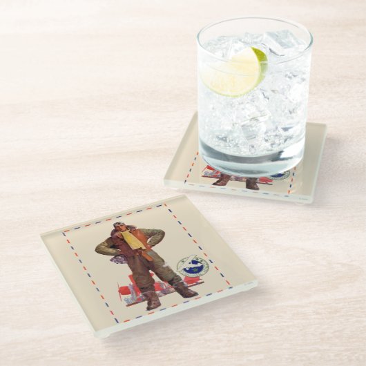 Luftpost-Pilot Glasuntersetzer (Schrägansicht)