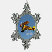 Luftpostbiplane Schneeflocken Zinn-Ornament (Links)