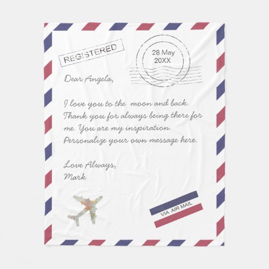 Luftpostbrief und kundenspezifische Flugmeldung Fleecedecke (Vorderseite)