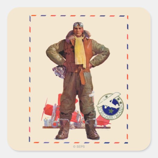 Luftpostpilot Quadratischer Aufkleber (Vorderseite)