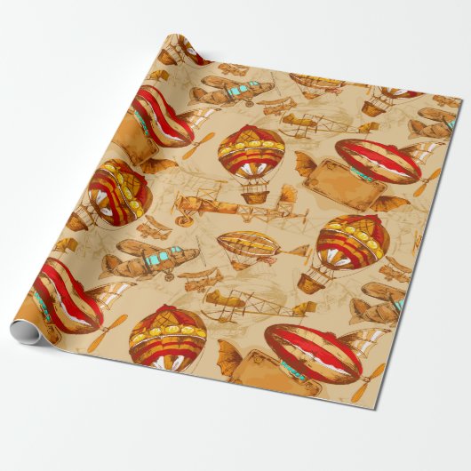 Luftschiff/Retroflugzeug Geschenkpapier (Ungerollt)