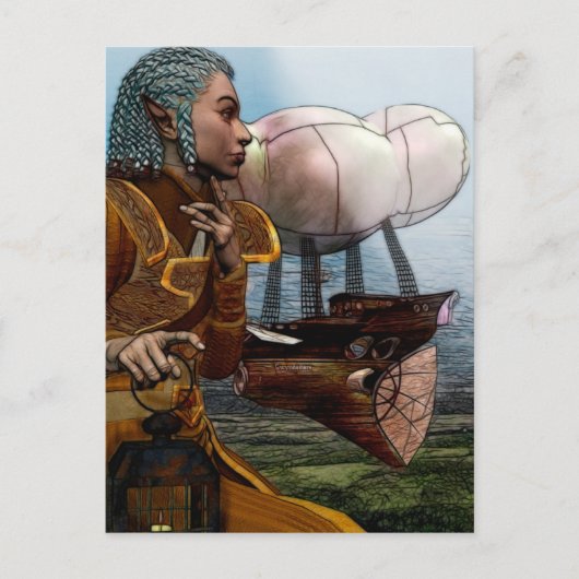 Luftschiff Steampunk Postkarte (Vorderseite)