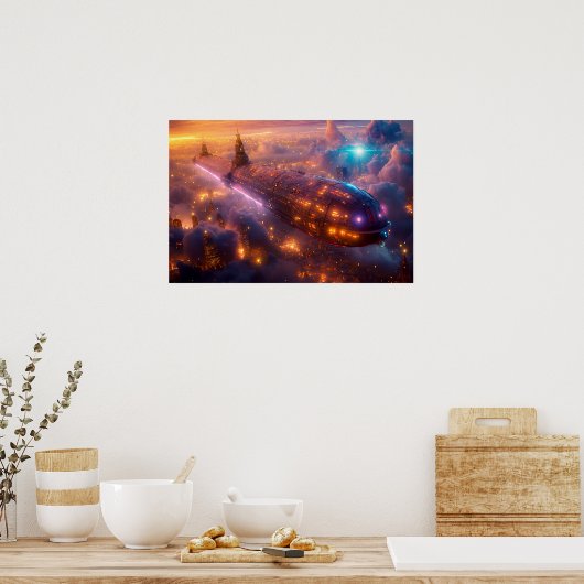 Luftschiff über der Stadt Poster (Küche)