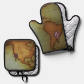 Luftschiff über Western Hemishphere Steampunk Kart Ofenhandschuh & Topflappen-Set (Vorderseite/Rückseite)