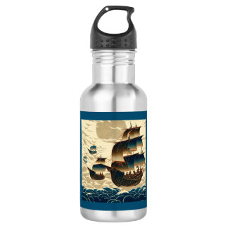 Luftschiffe, die über Wolken fahren - Holzschnitt Edelstahlflasche