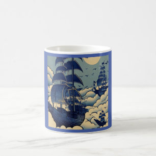Luftschiffe, die über Wolken fahren - Holzschnitt  Kaffeetasse