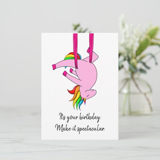 Luftseide Unicorn Flat Birthday Card (Stehend Vorderseite)