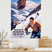 Luftseilbahn über Courchval, Mann auf Ski, Vintag Poster (Küche)