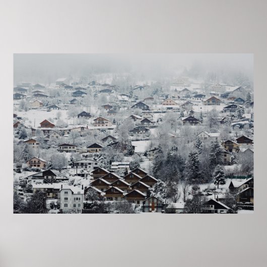 LUFTSICHT AUF DAS DORF MIT SCHNEE POSTER (Vorne)