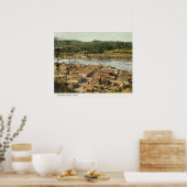 Luftsicht auf Stadt und Fluss Poster (Küche)
