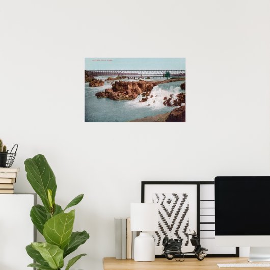 Luftsicht auf Wasserfälle und Brücke Poster (Heimbüro)