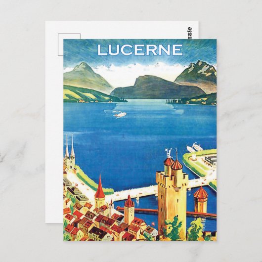 Luftsicht, Luzerner Stadt und See, Schweiz Postkarte (Vorne/Hinten)