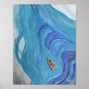 Luftströmung im Ozean und kleines Boot Poster