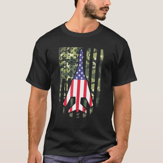 Luftwaffe B 1 Supersoner Bomber Jet American Flag T-Shirt (Vorderseite)