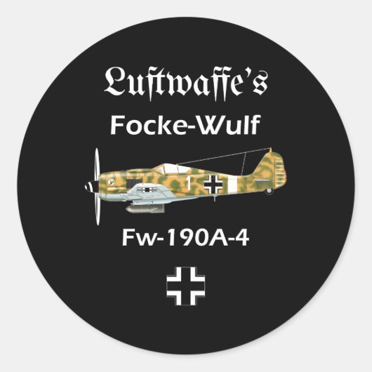 Luftwaffe Focke-Wulf Fw 190A-4 Wwii Ger Flugzeug Runder Aufkleber (Vorderseite)