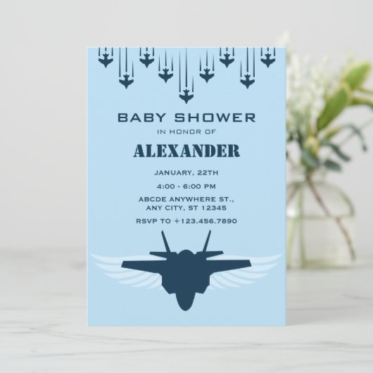 Luftwaffe Pilot Babydusche Einladung (Stehend Vorderseite)