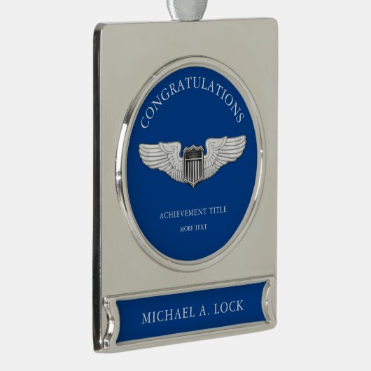 Luftwaffenpilotenflügel - benutzerdefinierter Text Banner-Ornament Silber (Rechts)