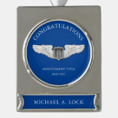 Luftwaffenpilotenflügel - benutzerdefinierter Text Banner-Ornament Silber (Vorderseite)